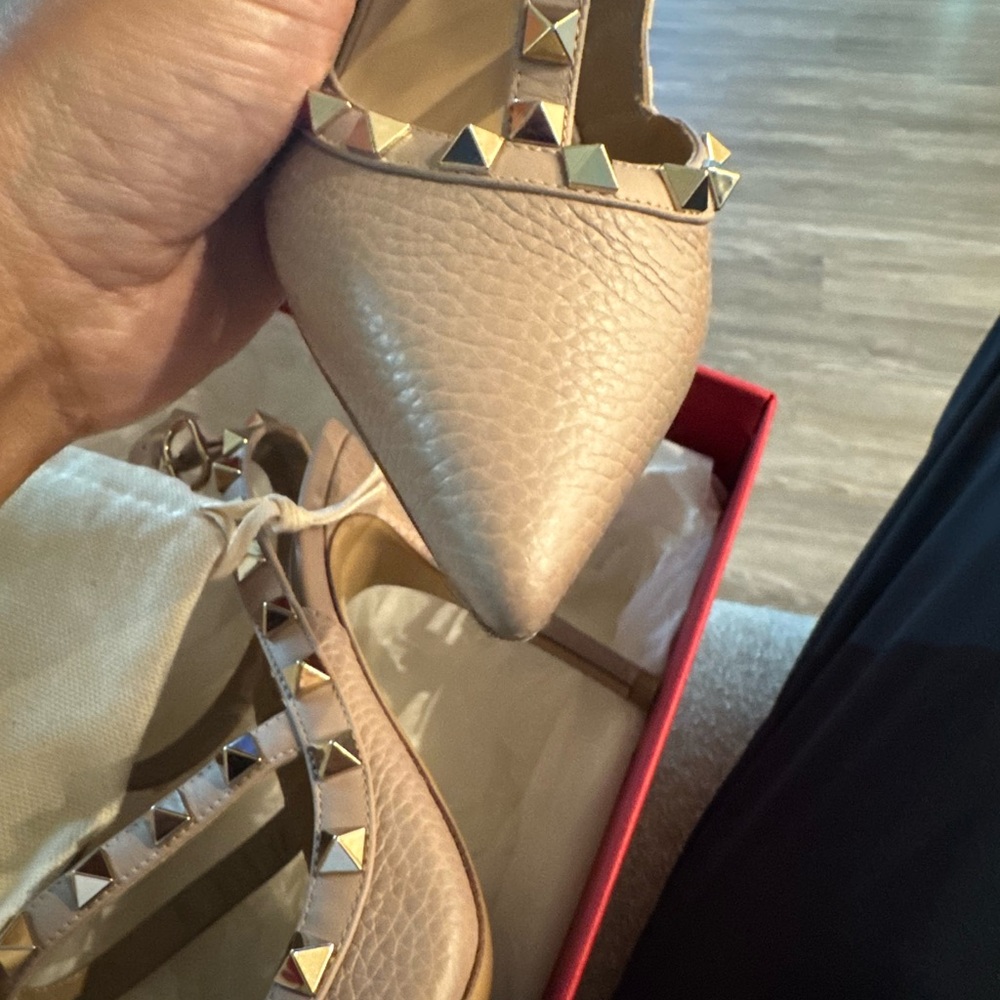 Valentino Garavani Rockstud Leather Pointed Toe Slingbacks in Beige - Picture 15 of 16